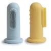 Mushie Baby Tandenborstel 2st - Powder Blue + Pale Daffodil -Babyproducten Winkel mushie mushie baby tandenborstel 2st powder blue p